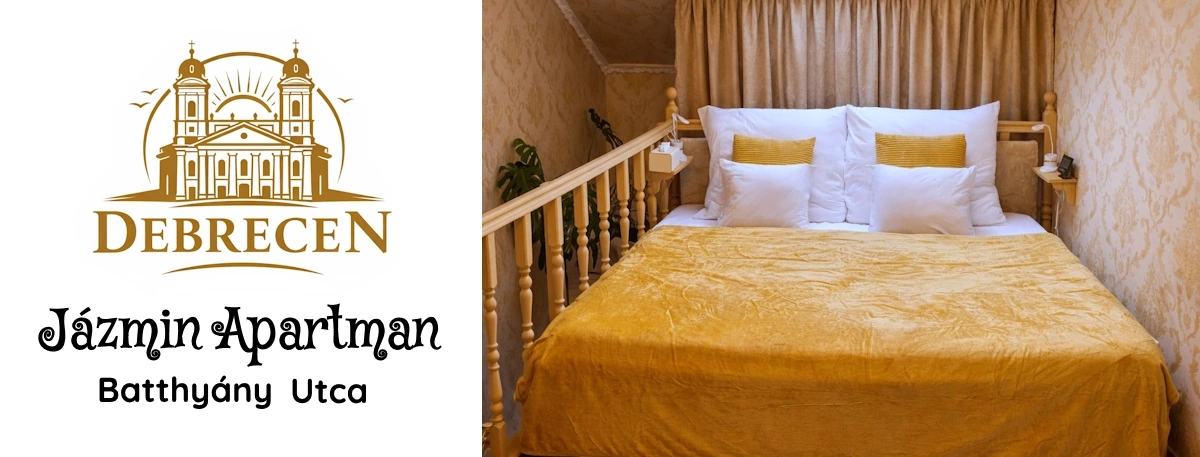 德布勒森市中心Jázmin公寓阁楼卧室舒适双人床短租公寓